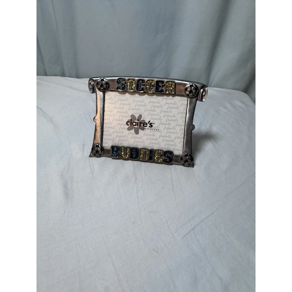 Vtg Claire's Soccer Buddies Metal Enamel Picture Frame Y2K Kids Sports Decor